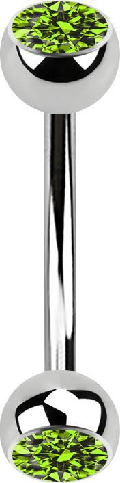 Star Piercing Banane silber mit zwei Kugeln Kristall hellgrün (ohne Messing, Chirurgenstahl 316L)