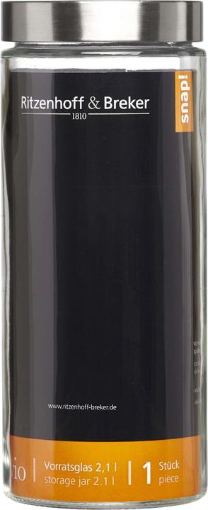 Actual product image Ritzenhoff & Breker "VIO" storage jar, round, 2.1 litre, made of glass, with stainless steel screw-top lid (2.10 l)