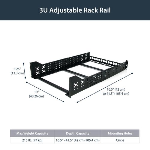 Actual product image StarTech .com 3U 19 depth adjustable universal server rack rails