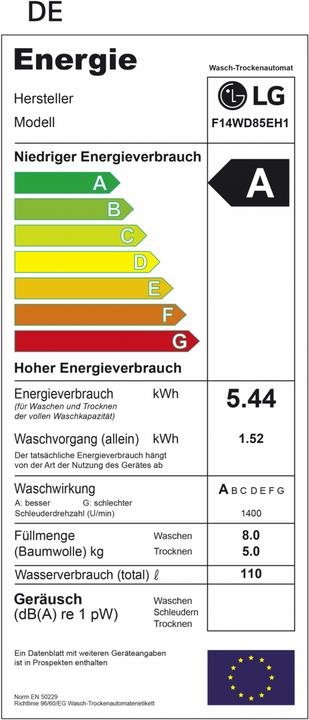 Label énergétique LG F 14WD 85EH1