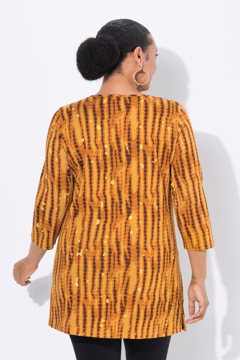 Produktbild Ulla Popken Longshirt, Batikmuster, A-Linie, V-Ausschnitt, 3/4-Arm (50, 52)