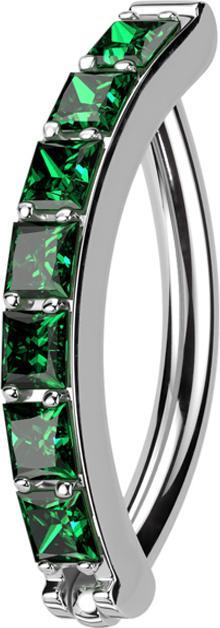 Immagine prodotto Star Piercing Anello a micro segmenti incernierato in argento con una fila di cristalli quadrati verdi (Titanio G23, senza ottone)