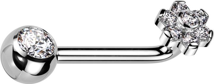 Star Piercing Barbell L gebogen Innengewinde silber mit Kugel silber Kristall silber und Blume Kristalle silber (ohne Messing, Titan G23)