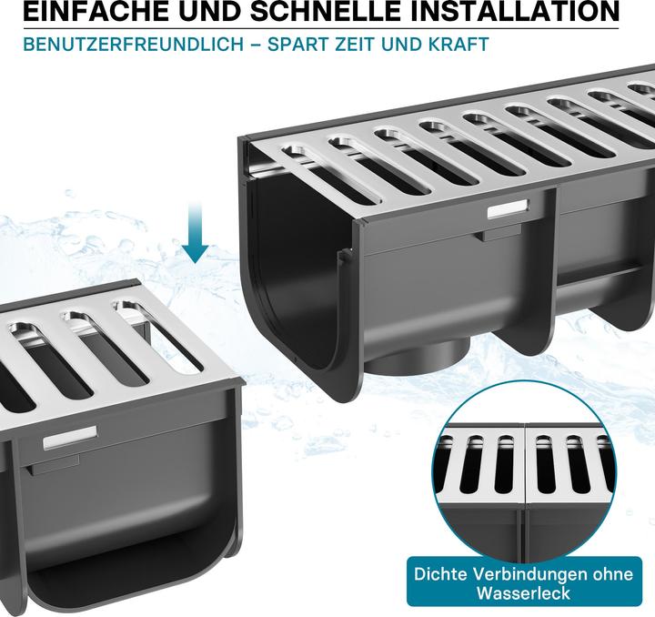 Produktbild Wiltec Entwässerungsrinne 1m Abdeckrost 1,5t verzinkt Ablaufrinne Abwasserrinne