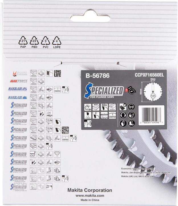 Actual product image Makita SPECIALIZED Saw blade 165x20x60Z