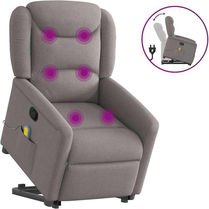 Immagine prodotto VidaXL Poltrona massaggiante con ausilio per la risalita Tessuto Taupe