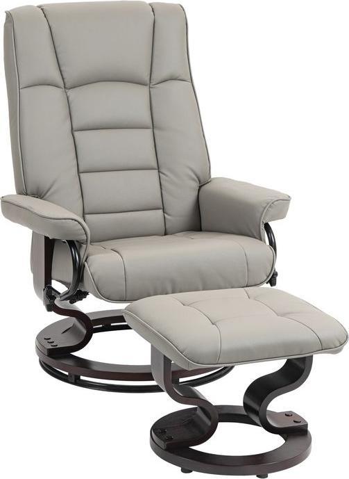 Produktbild Swisshandel24 Relaxsessel mit Hocker, 360° Drehbar, 130° neigbar, Liegefunktion, Kunstleder, Grau