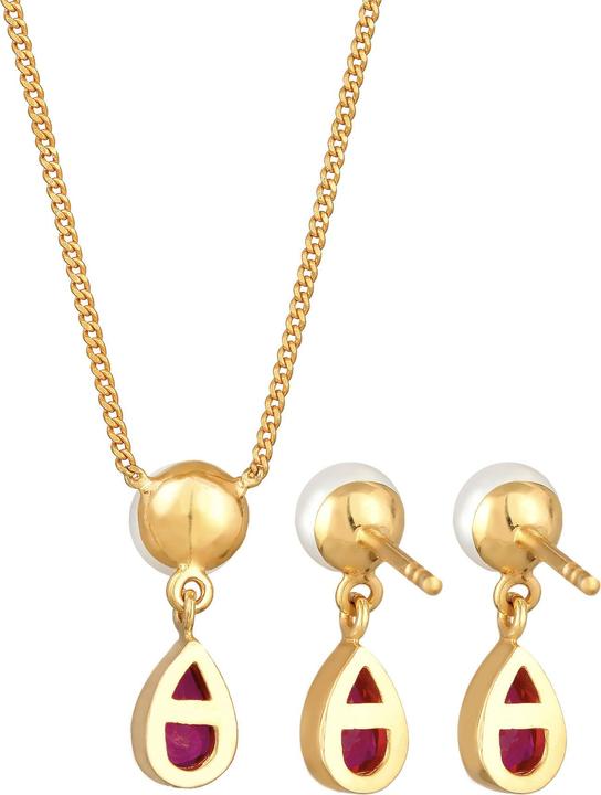 Immagine prodotto Elli Orecchini di pietre preziose, collana di pietre preziose, perla (Argento 925 placcato oro, Rubino sintetico, Perle coltivate d'acqua dolce)