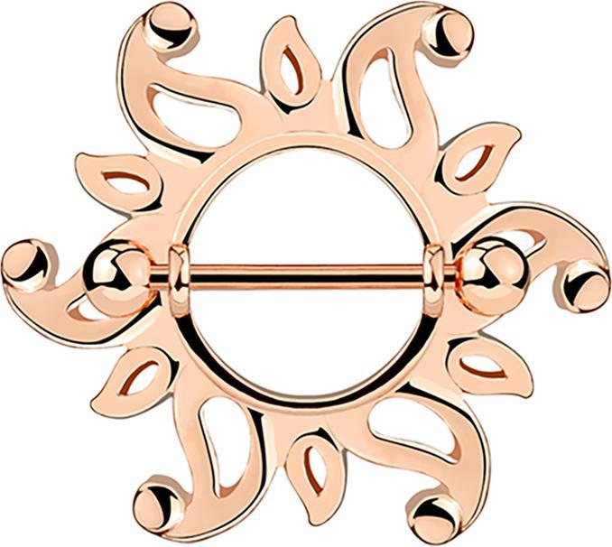 Star Piercing Barbell rosegold mit zwei KugelnTribal Sonne (Chirurgenstahl 316L, Messing)