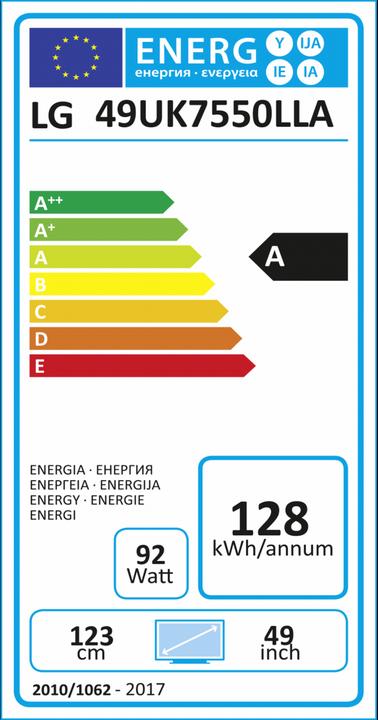 Label énergétique LG 49UK7550PLA (49", LCD, 4K, 2018)