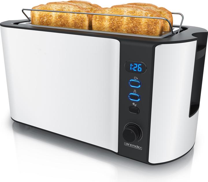 Immagine prodotto Arendo Tostapane in acciaio inox a 4 fette con slot lungo, scalda panini, display con indicatore del tempo