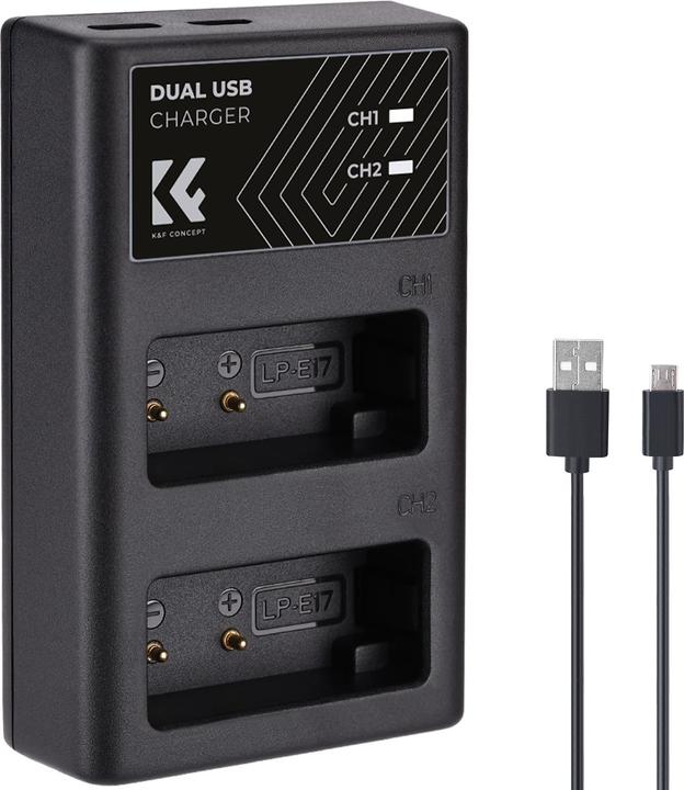 Produktbild K&F Concept LP-E17 Digital Camera LED Dual Channel Charger with Type C Charging Cable (Kamera Akku Ladegerät)