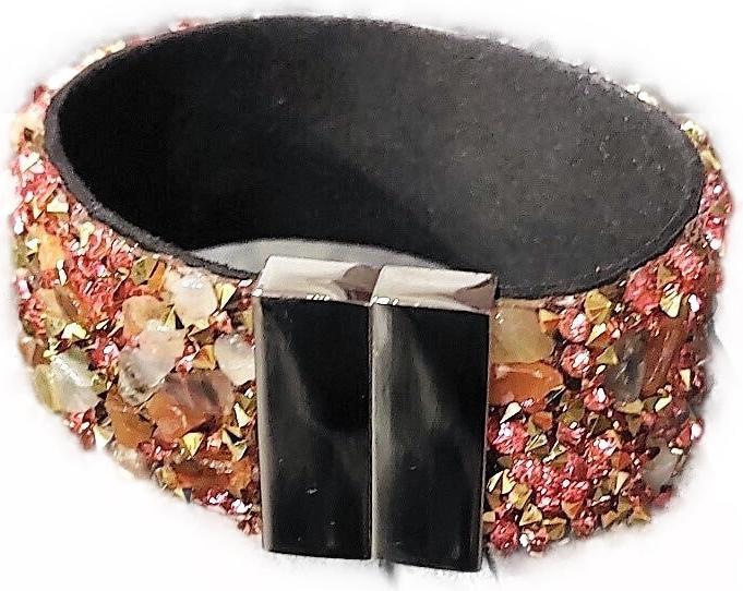 Produktbild Signé Signè Armband Leder mit Steinen & synthetischen Kristallen Rosa & Metallkegel Gold No.9 (18.50 cm, Metall, Glas, Messing, Bleifrei, Cadmiumfrei, synthetische Kristalle, Nickelfrei)
