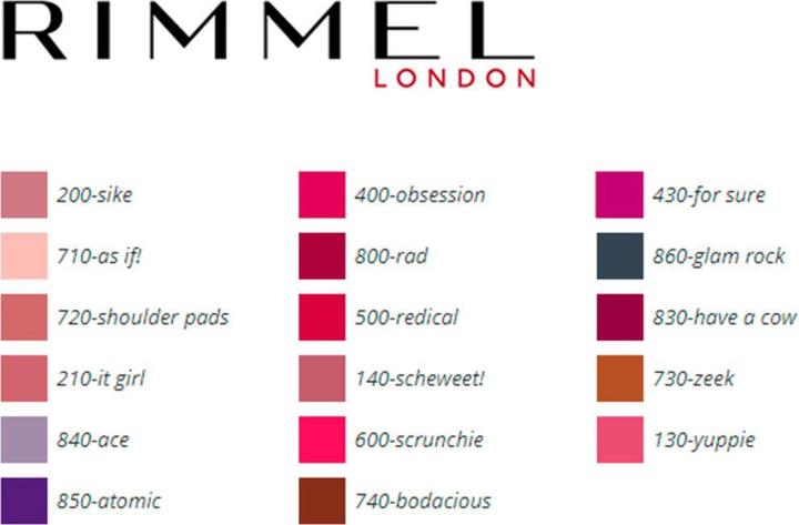 Etichetta energetica Rimmel London Stay Satin Brillo Barra De Labios Líquida 740 Bodacious (740 Bodacious)