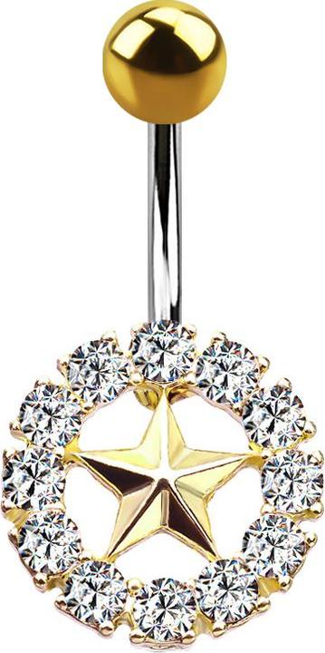 Image du produit Star Piercing Banane dorée étoile avec cercle de cristal argenté (Laiton, Acier chirurgical 316L)