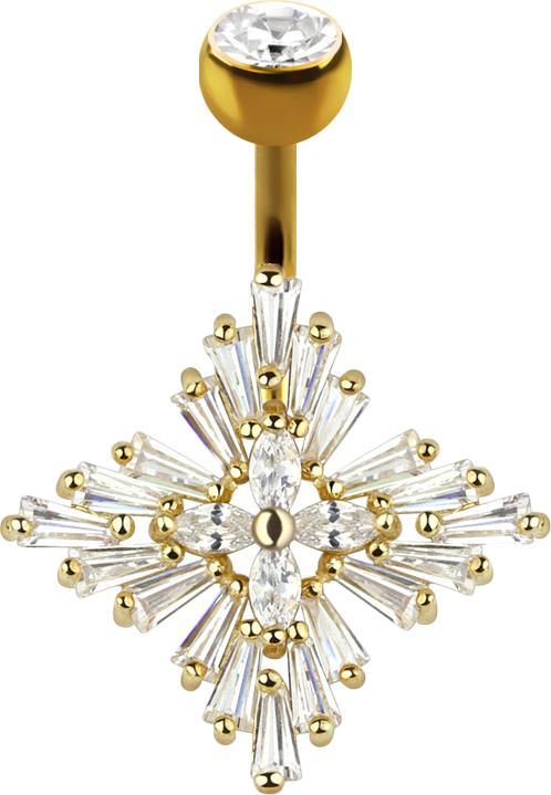 Immagine prodotto Star Piercing Banana placcata oro 14k con stella principessa in argento in cristallo a sfera (Acciaio chirurgico 316L, Ottone)
