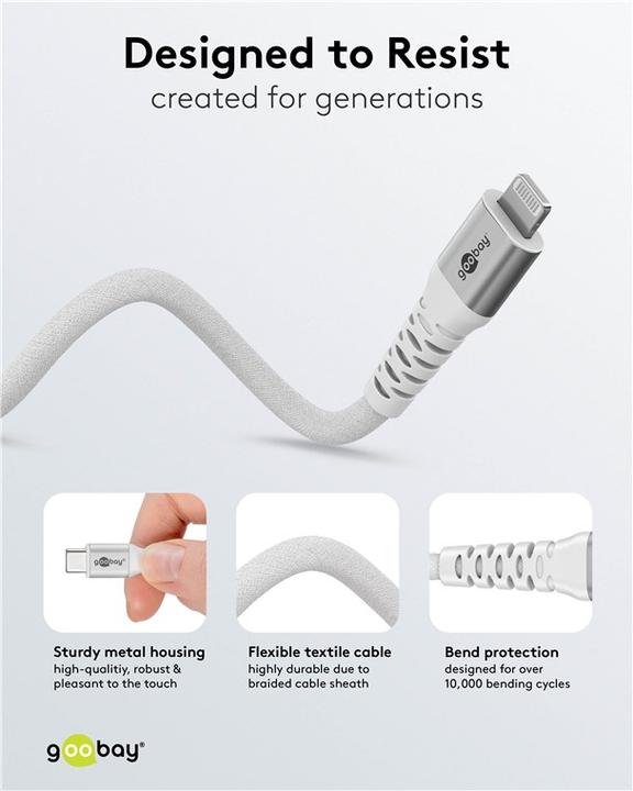 Produktbild Goobay Lightning USB-C Supersoftes Textilkabel mit Metallsteckern, 0,5 m (0.50 m, USB 2.0, 60 W)