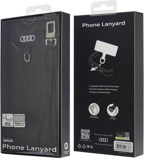 Actual product image Audi uniwersalna smycz do telefonu 28cm 10mm Leather czarny/black AU-HSLSL-GT/D1-BK