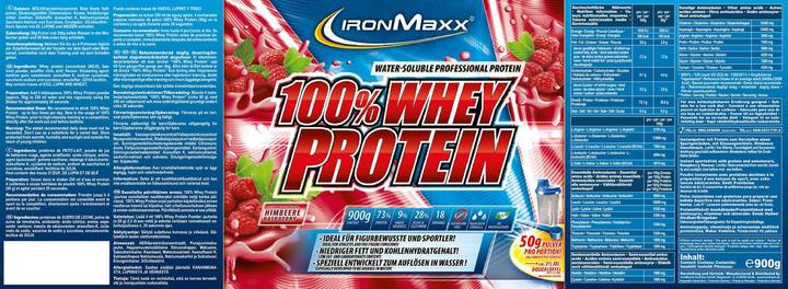 Nährwerte und Zutaten IronMaxx 100% Whey Protein (Himbeer, 1 Stk., 900 g)