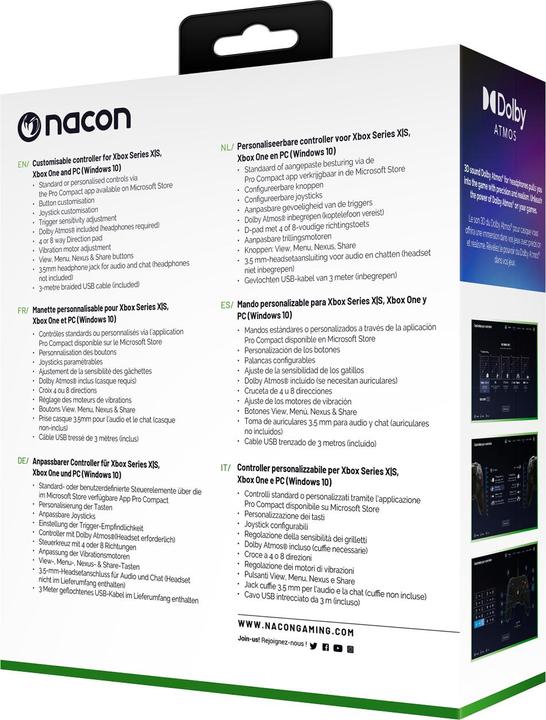 Image du produit Nacon Gaming Contrôleur Pro Compact (Xbox One X, Xbox Series X, Xbox One S, Xbox Series S, PC)