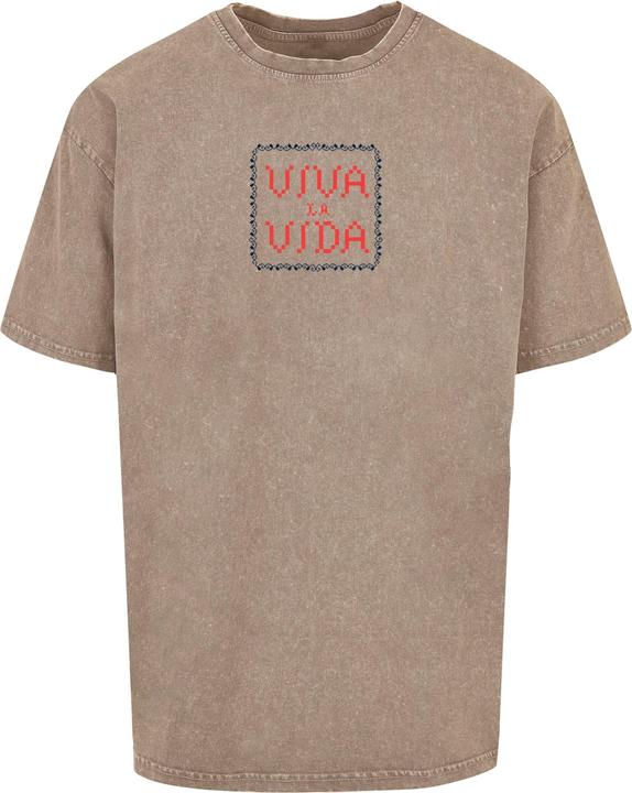 Merchcode Frida Kahlo - Pixels viva la vida Acid Washed Heavy Oversize Tee - 118139