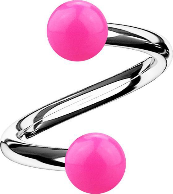 Star Piercing Micro Spirale silber mit zwei Kugeln pink (Chirurgenstahl 316L, Acryl, ohne Messing)