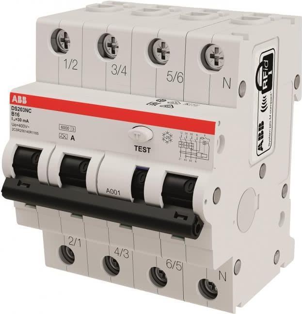ABB DS203NCA-B16/0,03 FI/LS-Schalter DS203NCA-B16/0,03 6kA, 3P+N, Typ A, B 16, 3