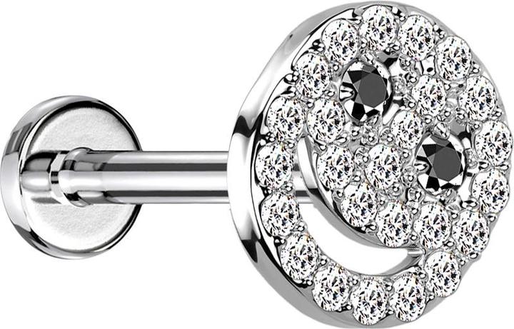 Immagine prodotto Star Piercing Micro Labret filo interno argento Smiley con cristalli argento (Ottone, Acciaio chirurgico 316L)