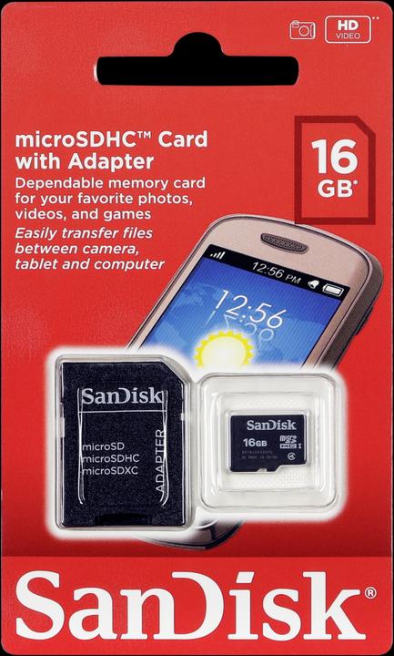 Actual product image SanDisk MicroSDHC+SD Adapt. 16GB (16 GB, microSDHC, UHS-I)