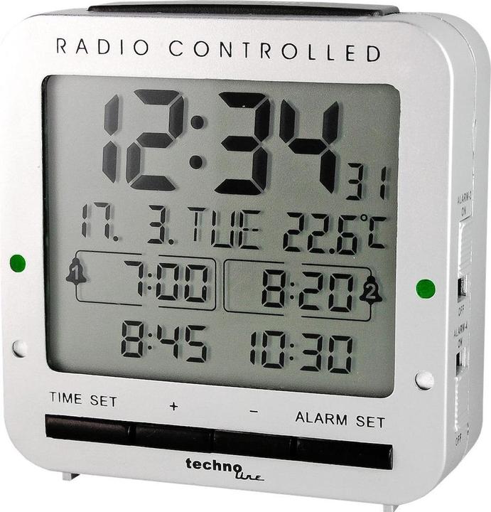 Produktbild Technoline Funkwecker WT 245, 4 Weckalarme, Datum, Wochentag, Temperatur, Silber WT245 8 cm x 8cm x
