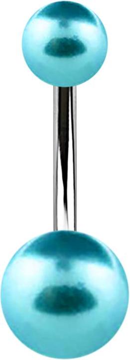 Star Piercing Banane silber mit zwei Perlenkugeln aqua (ohne Messing, Chirurgenstahl 316L)