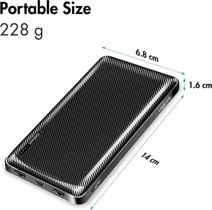 Produktbild LogiLink Powerbank 10000 mAh, 2x USB-A, USB-C, micro-USB, mit Schnellladenfunktion, schwarz (10000 mAh, 12 W, 12 Wh)