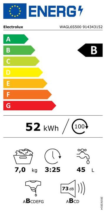 Label énergétique Electrolux WAGL6S500 (7 kg, Gauche)