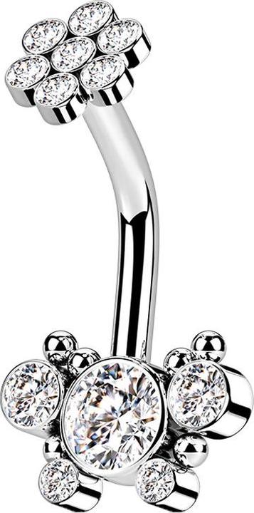 Star Piercing Banane Innengewinde silber Kristallblume und Schmetterling (Chirurgenstahl 316L)