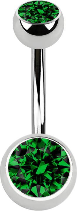Star Piercing Banane silber mit zwei Kugeln Kristall grün (Chirurgenstahl 316L, ohne Messing)