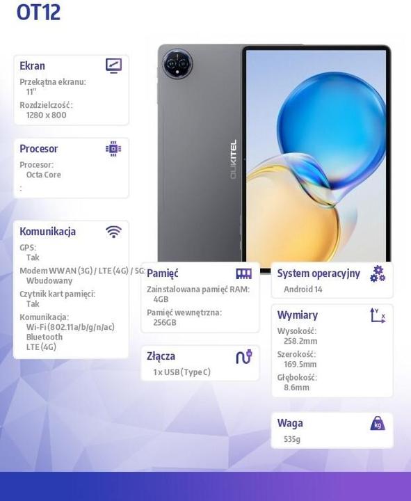 Image du produit Oukitel Tablette OT12 11 IPS 4/256GB Gris (10.98", 256 Go, Gris)