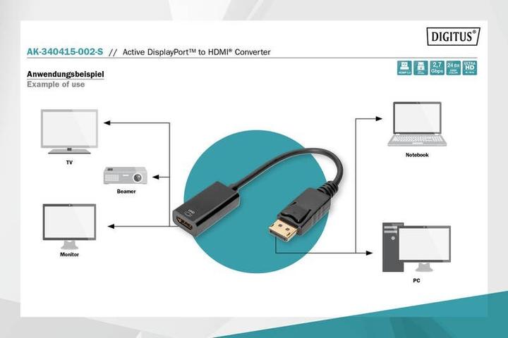 Image du produit Digitus Acte. Câble adaptateur DP vers HDMI (HDMI, 25.20 cm)