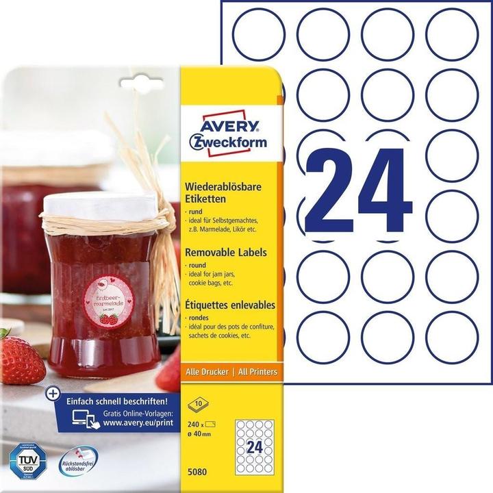 Produktbild Avery Runde Etik. Ø:40mm