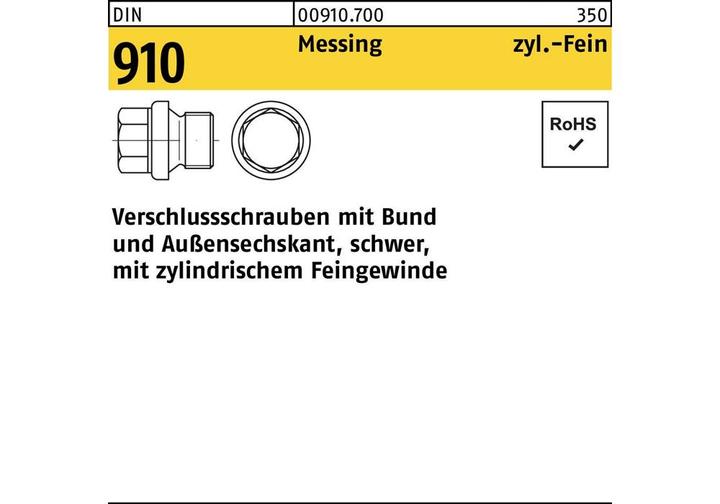 Produktbild Verschlussschraube DIN 910 m.Bund/Aussen-6-kant M 16 x 1,5 Messing