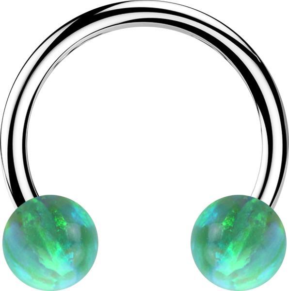 Produktbild Star Piercing Micro Circular Barbell silber mit zwei Kugeln Opal grün (ohne Messing, Chirurgenstahl 316L)
