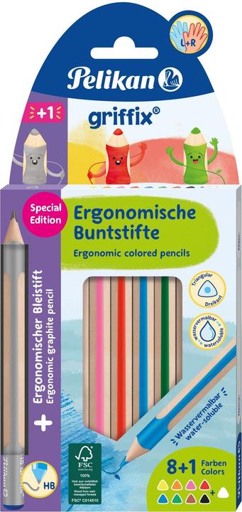 Actual product image Pelikan Coloured pencil case 8+1ST Griffix WV assorted (Assorted colours, incl. pencil, 10 x)