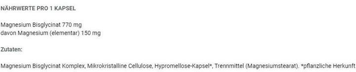 Nährwerte und Zutaten ESN Magnesium (1 Stück, Kapseln, 165 g)