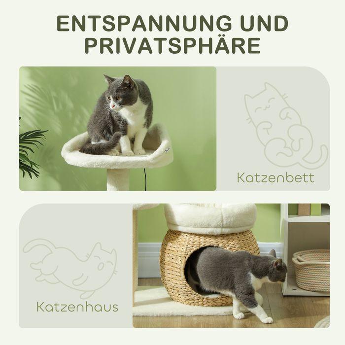 Produktbild Swisshandel24 Kratzbaum 79 cm Katzenbaum mit Katzenhöhle, für Katzen bis 5 kg, Cremeweiss (79 cm, Cremeweiss)
