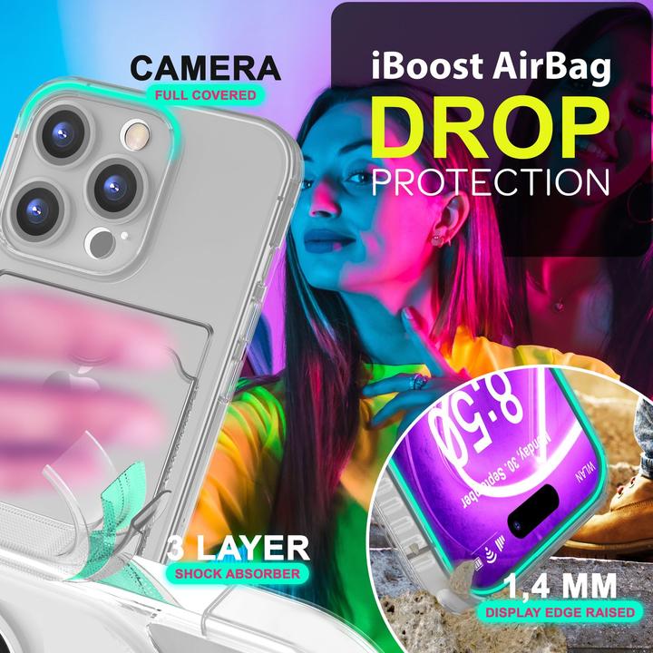 Actual product image Nalia Clear transparent neon silicone cover card holder (Apple iPhone 16 Pro)