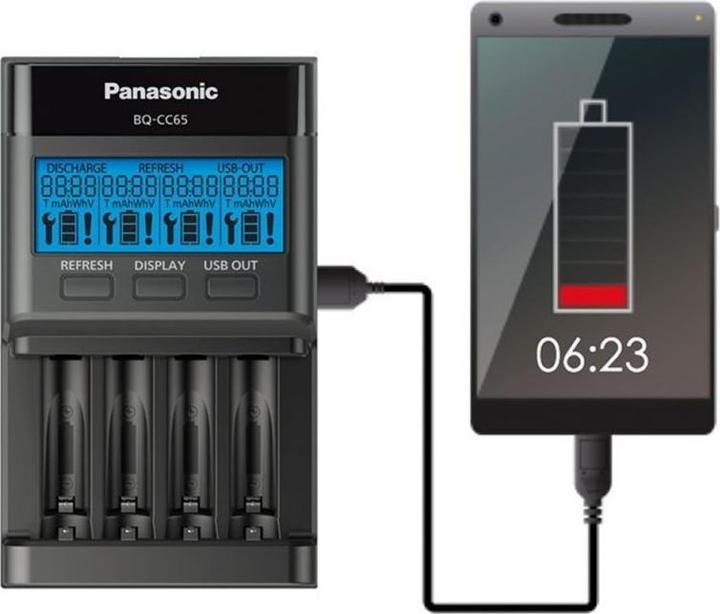 Image du produit Panasonic Ladegerät EneloopBQ-CC65 inkl. LCD-Display, 4 eneloop pro AA Mignon, AccuCell Box Blue (4 pcs, AA, 2550 mAh, Piles rechargeables + chargeur)