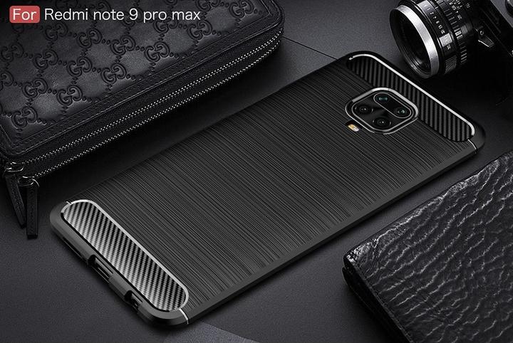 Actual product image Cover-Discount Xiaomi Redmi Note 9 Pro - Silicone Case Metal Carbon Look Black