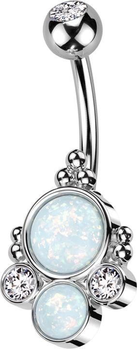 Immagine prodotto Star Piercing Banana argento con sfera argento cristallo argento e due opali bianco due cristalli argento (Acciaio chirurgico 316L/ottone)