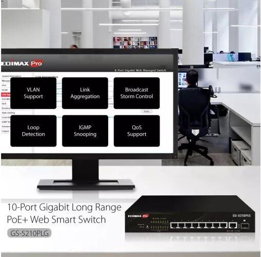 Produktbild edimax 10 Port Gigabit PoE+ Web Smart Managed Switch mit 100 Watt 10-Port Gigabit PoE+ Web Smart Switch für (10 Ports)