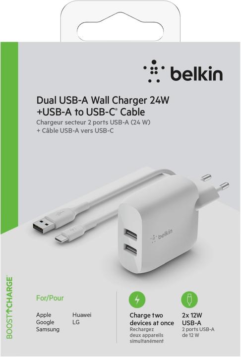 Actual product image Belkin Dual USB-A Ladegerät, 24W incl. USB-C Kabel 1 (12 W)