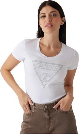 Guess Damen T-Shirt Shiny Triangle Weiss